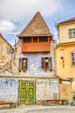 SIBIU, ROMANIA - AUGUST 2022: Historical center in cloudy weather, HDR Image