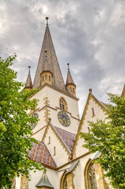 SIBIU, ROMANIA - AUGUST 2022: Historical center in cloudy weather, HDR Image
