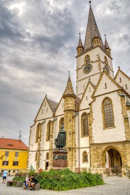 SIBIU, ROMANIA - AUGUST 2022: Historical center in cloudy weather, HDR Image
