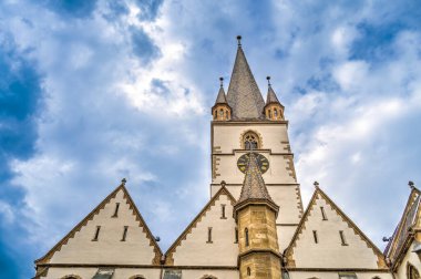 SIBIU, ROMANIA - AUGUST 2022: Historical center in cloudy weather, HDR Image