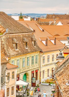 SIBIU, ROMANIA - AUGUST 2022: Historical center in cloudy weather, HDR Image