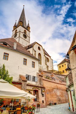 SIBIU, ROMANIA - AUGUST 2022: Historical center in cloudy weather, HDR Image