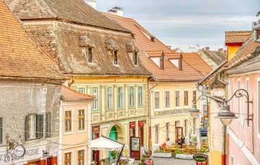 SIBIU, ROMANIA - AUGUST 2022: Historical center in cloudy weather, HDR Image