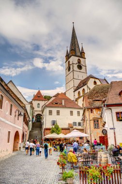 SIBIU, ROMANIA - AUGUST 2022: Historical center in cloudy weather, HDR Image