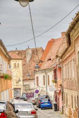 SIBIU, ROMANIA - AUGUST 2022: Historical center in cloudy weather, HDR Image