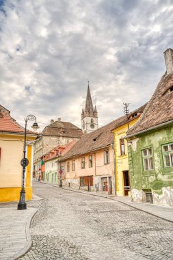 SIBIU, ROMANIA - AUGUST 2022: Historical center in cloudy weather, HDR Image