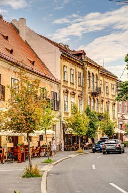 SIBIU, ROMANIA - AUGUST 2022: Historical center in cloudy weather, HDR Image