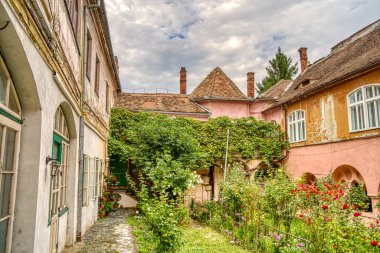 SIBIU, ROMANIA - AUGUST 2022: Historical center in cloudy weather, HDR Image