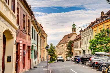 SIBIU, ROMANIA - AUGUST 2022: Historical center in cloudy weather, HDR Image