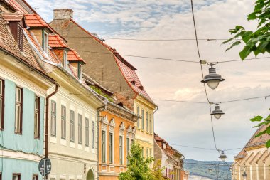 SIBIU, ROMANIA - AUGUST 2022: Historical center in cloudy weather, HDR Image