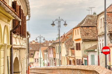 SIBIU, ROMANIA - AUGUST 2022: Historical center in cloudy weather, HDR Image