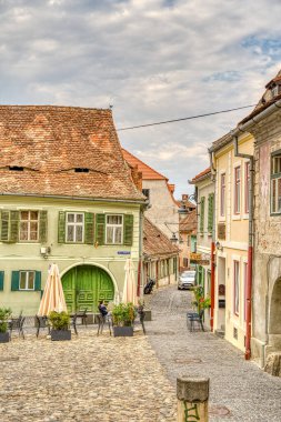 SIBIU, ROMANIA - AUGUST 2022: Historical center in cloudy weather, HDR Image