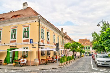 SIBIU, ROMANIA - AUGUST 2022: Historical center in cloudy weather, HDR Image