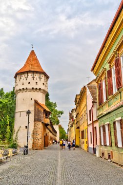 SIBIU, ROMANIA - AUGUST 2022: Historical center in cloudy weather, HDR Image