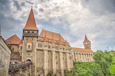 HUNEDOARA, ROMANIA - AUGUST 2022: Corvin Castle in cloudy weather, HDR Image