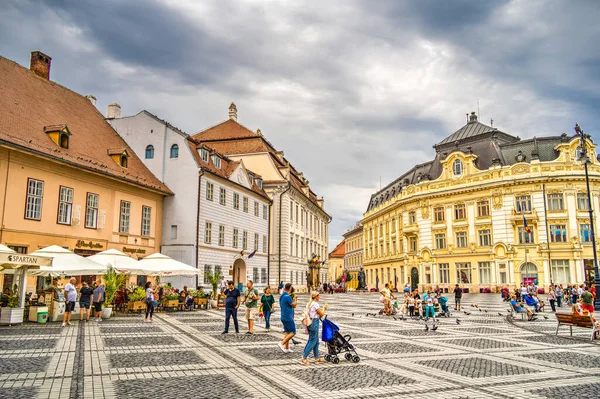 Sibiu Romania August 2022 Historical Center Cloudy Weather Hdr Image — Photo