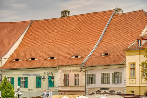 Сибиу Румыния Августа 2022 Исторический Центр Облачную Погоду Hdr Image — стоковое фото