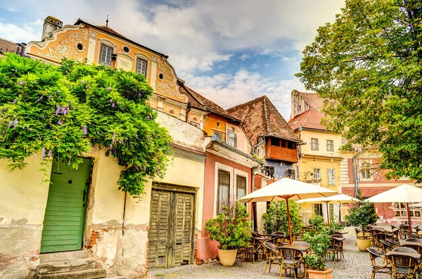 SIBIU, ROMANIA - AUGUST 2022: Historical center in cloudy weather, HDR Image
