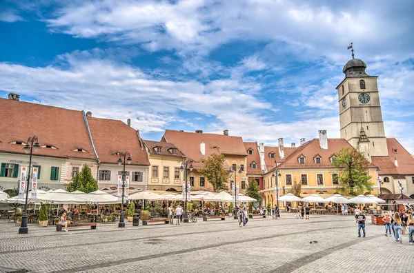 SIBIU, ROMANIA - AUGUST 2022: Historical center in cloudy weather, HDR Image