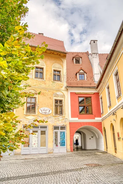 SIBIU, ROMANIA - AUGUST 2022: Historical center in cloudy weather, HDR Image
