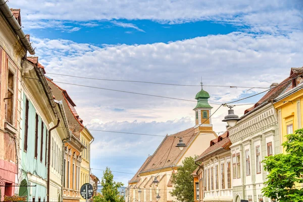 SIBIU, ROMANIA - AUGUST 2022: Historical center in cloudy weather, HDR Image