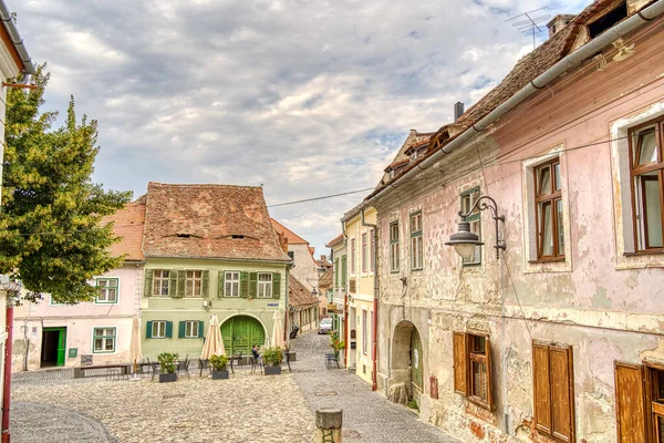 SIBIU, ROMANIA - AUGUST 2022: Historical center in cloudy weather, HDR Image