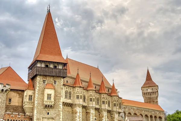 HUNEDOARA, ROMANIA - AUGUST 2022: Corvin Castle in cloudy weather, HDR Image