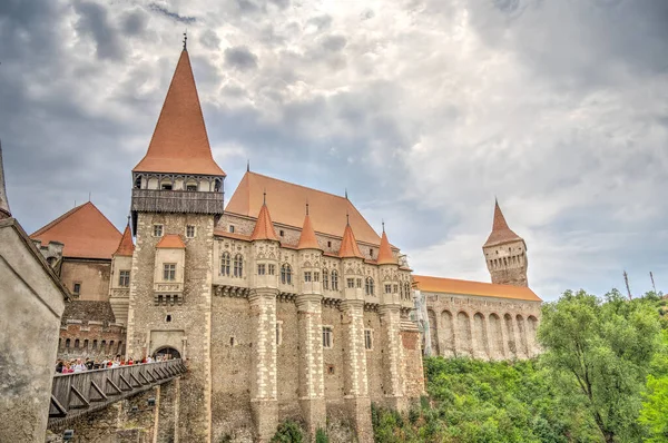 HUNEDOARA, ROMANIA - AUGUST 2022: Corvin Castle in cloudy weather, HDR Image