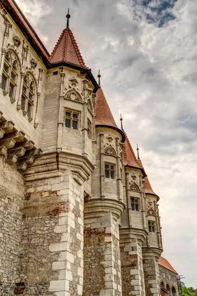 HUNEDOARA, ROMANIA - AUGUST 2022: Corvin Castle in cloudy weather, HDR Image