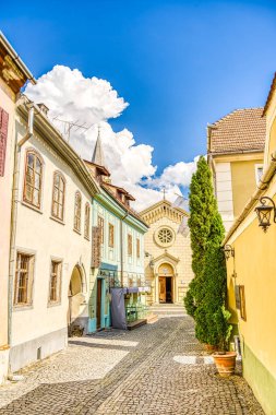 Sighioara, Tarnava Mare River in Mures County, Romania. Historic region of Transylvania