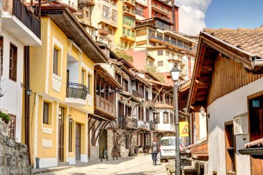 Veliko Tarnovo, Bulgaria - April 2021 : Historical center in sunny weather