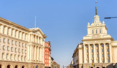 Sofia, Bulgaria - April 2021 : Historical center in sunny weather