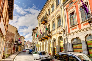 Veliko Tarnovo, Bulgaria - April 2021 : Historical center in sunny weather