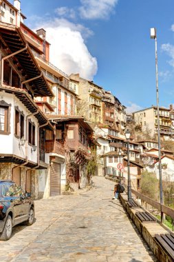 Veliko Tarnovo, Bulgaria - April 2021 : Historical center in sunny weather