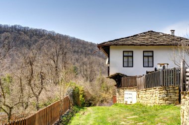 Bozhentsi, Bulgaria - April 2021: Historical village in the area of Gabrovo, is one of the most beautiful architectural reserves in Bulgaria