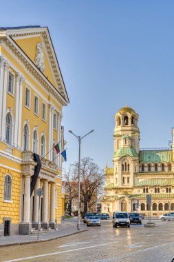Sofia, Bulgaria - April 2021 : Historical center in sunny weather