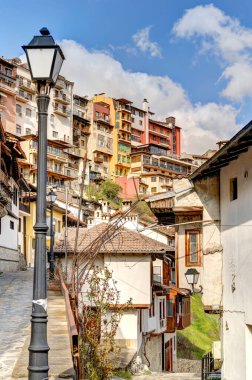 Veliko Tarnovo, Bulgaria - April 2021 : Historical center in sunny weather