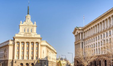 Sofia, Bulgaria - April 2021 : Historical center in sunny weather