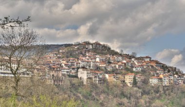 Veliko Tarnovo, Bulgaria - April 2021 : Historical center in sunny weather