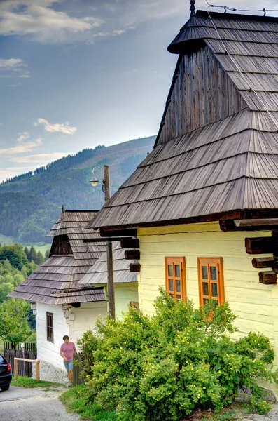 Wooden White Huts Beautiful Vlkolinec Traditional Village Slovakia Eastern Europe — Stock Photo, Image