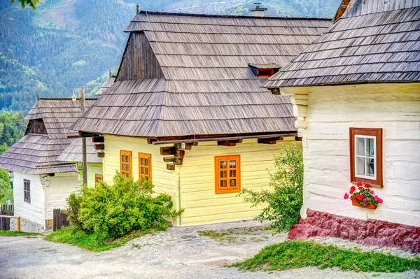 Wooden White Huts Beautiful Vlkolinec Traditional Village Slovakia Eastern Europe — Stock Photo, Image