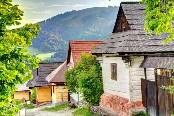 Wooden White Huts Beautiful Vlkolinec Traditional Village Slovakia Eastern Europe — Stock Photo, Image