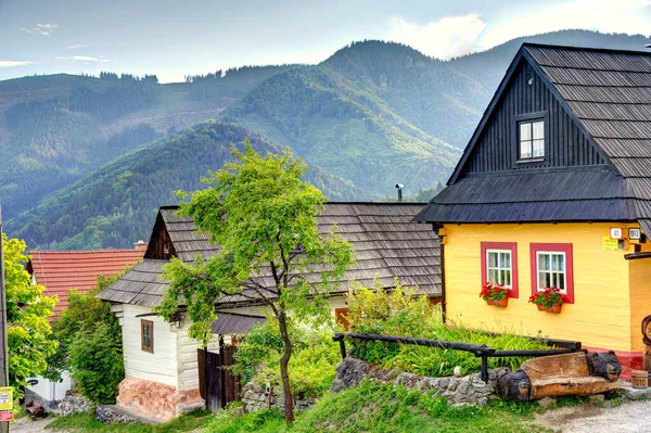 スロバキア 東ヨーロッパの美しいヴルコリンクの伝統的な村の木製の白い小屋 — ストック写真