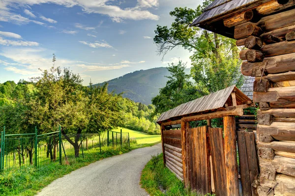 Cabaña Blanca Madera Hermoso Pueblo Tradicional Vlkolinec Eslovaquia Europa Del — Foto de Stock
