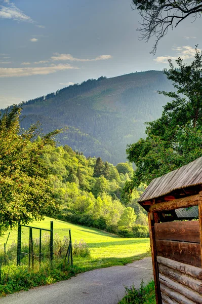 东欧斯洛伐克美丽的Vlkolinec传统村庄的木制白色小屋 — 图库照片