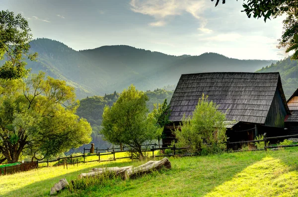 在美丽的伏尔科林茨传统村庄 东欧的木制白色小屋 — 图库照片