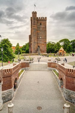 Helsingborg, İsveç - Ağustos 2022: Bulutlu havada tarihi merkez