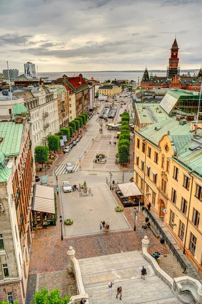 Helsingborg Sveç Ağustos 2022 Bulutlu Havada Tarihi Merkez — Stok fotoğraf