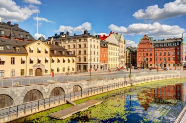 Stockholm, İsveç - Ağustos 2022: Stockholm Tarih Merkezi 'nde HDR Görüntü