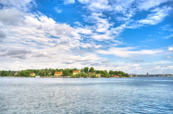 Vaxholm Sveç Ağustos 2022 Bulutlu Havada Resimli Ada Köyü Hdr — Stok fotoğraf
